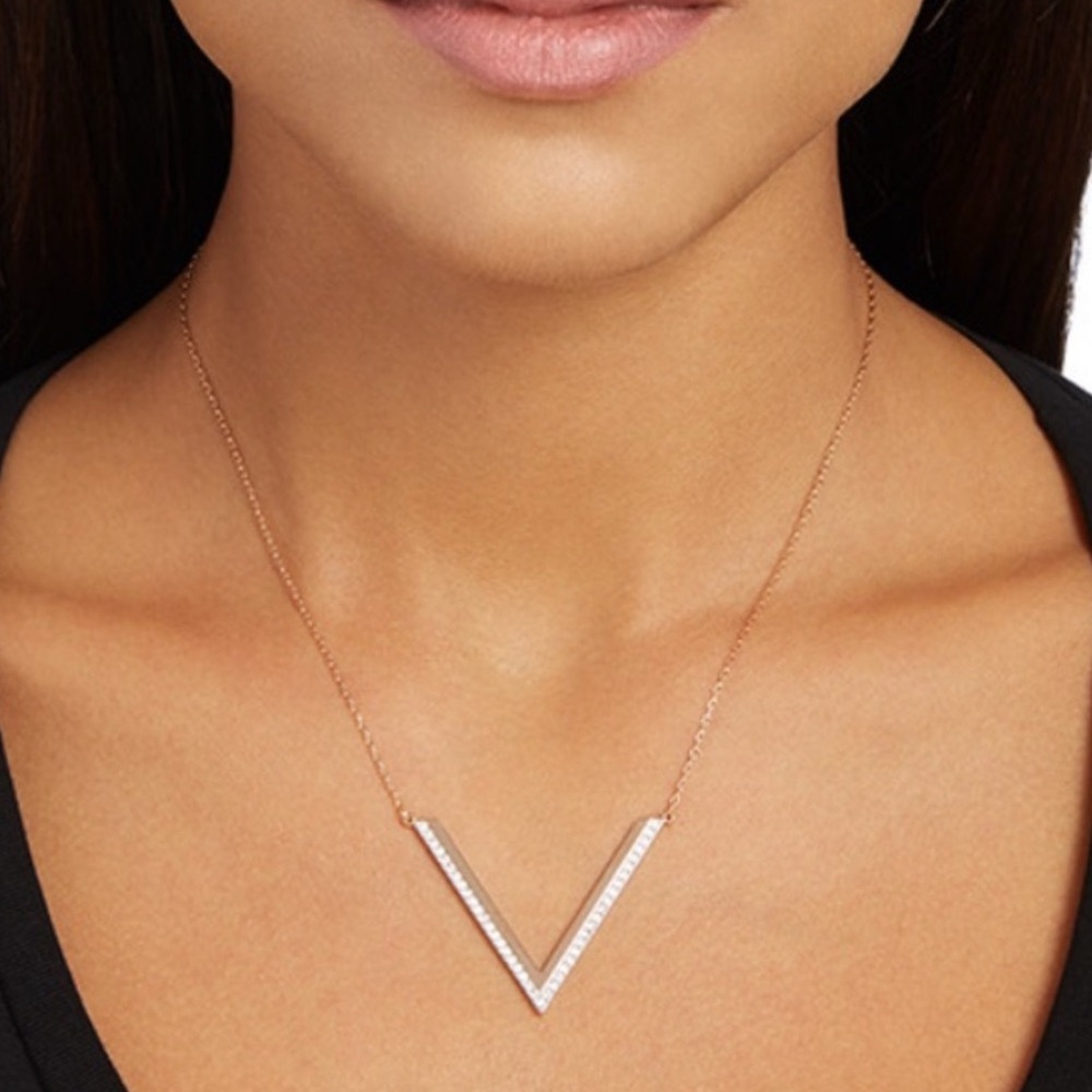 NIB Swarovski Rose Gold-Tone Plated Crystal Pave Delta Pendant Necklace